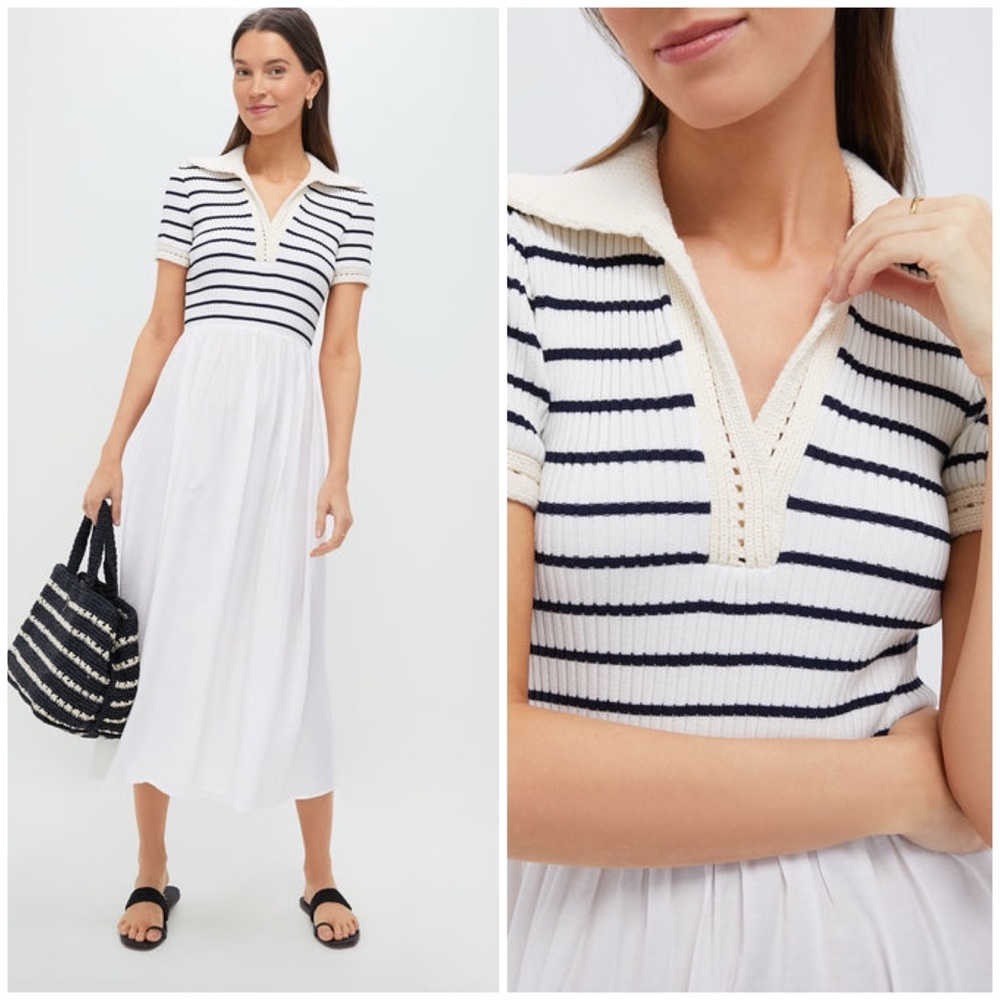 MOON RIVER ~ Ivory Striped Polo Midi Dress